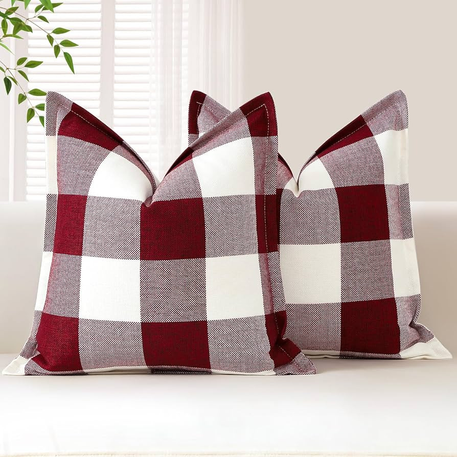Sungeek Buffalo Check - Juego de 2 fundas de cojín cuadradas decorativas de lino a cuadros de 40... | Amazon (ES)