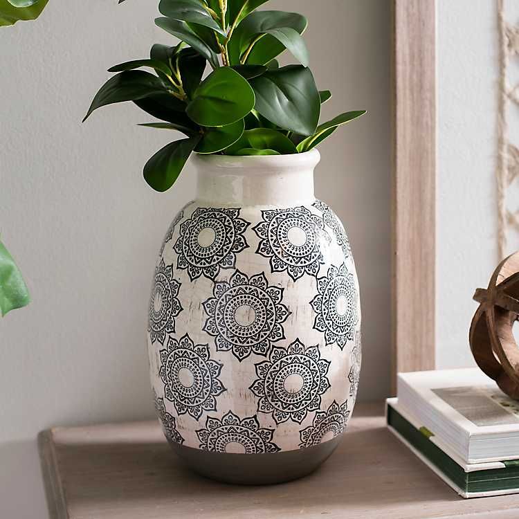 New! White Brushed Medallion Ceramic Vase | Kirkland's Home