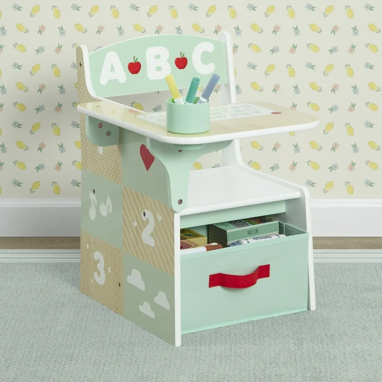 Delta Children ABC Alphabet Chair Desk with Storage Bin, Natural & Sage Green | Walmart (US)