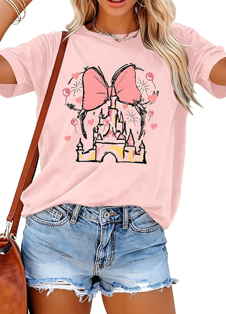 Women Magic Kingdom Shirt Castle Graphic Shirts Casual Family Vacation Holiday T Shirt Cute Short... | Amazon (US)