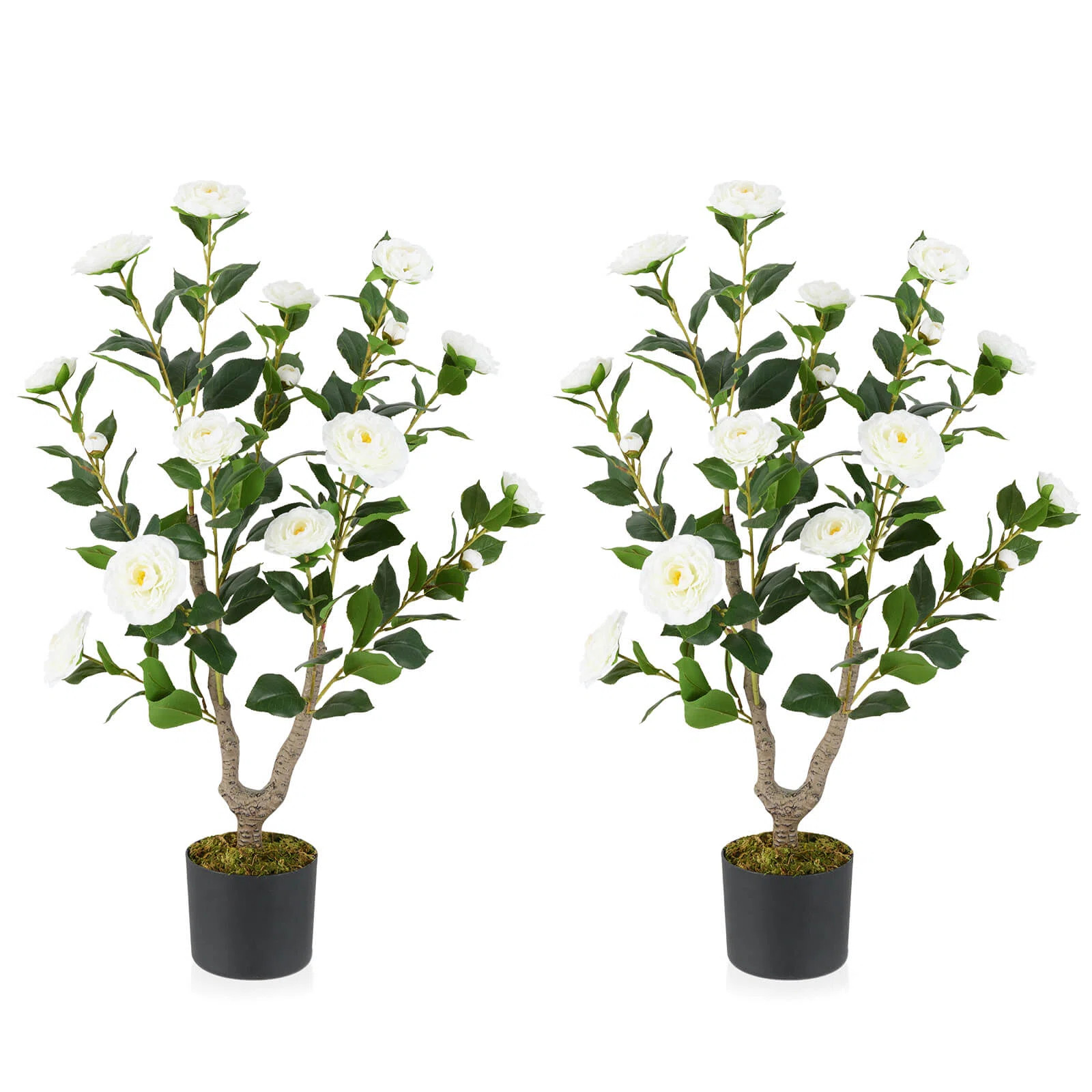 2 Pcs 36" Artificial Camellia Tree Fake Potted Tree Greenery Floral Plant Modern | Wayfair North America