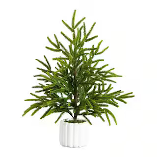 Nearly Natural 22 in. Artificial Real Touch Norfolk Island Pine in White Decorative Planter with ... | The Home Depot