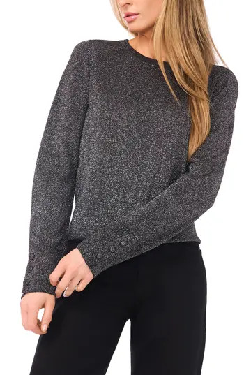 Halogen® Rhinestone Button Sweater in Dark Black Lurex at Nordstrom Rack, Size Xx-Small | Nordstrom Rack