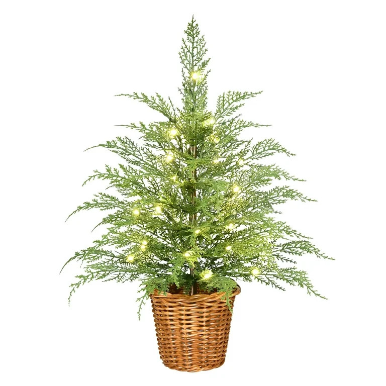 24&quot; Pre-Lit Green Cypress Artificial Christmas Tree with 30 Warm White Twinkle LED Lights, by My ... | Walmart (US)