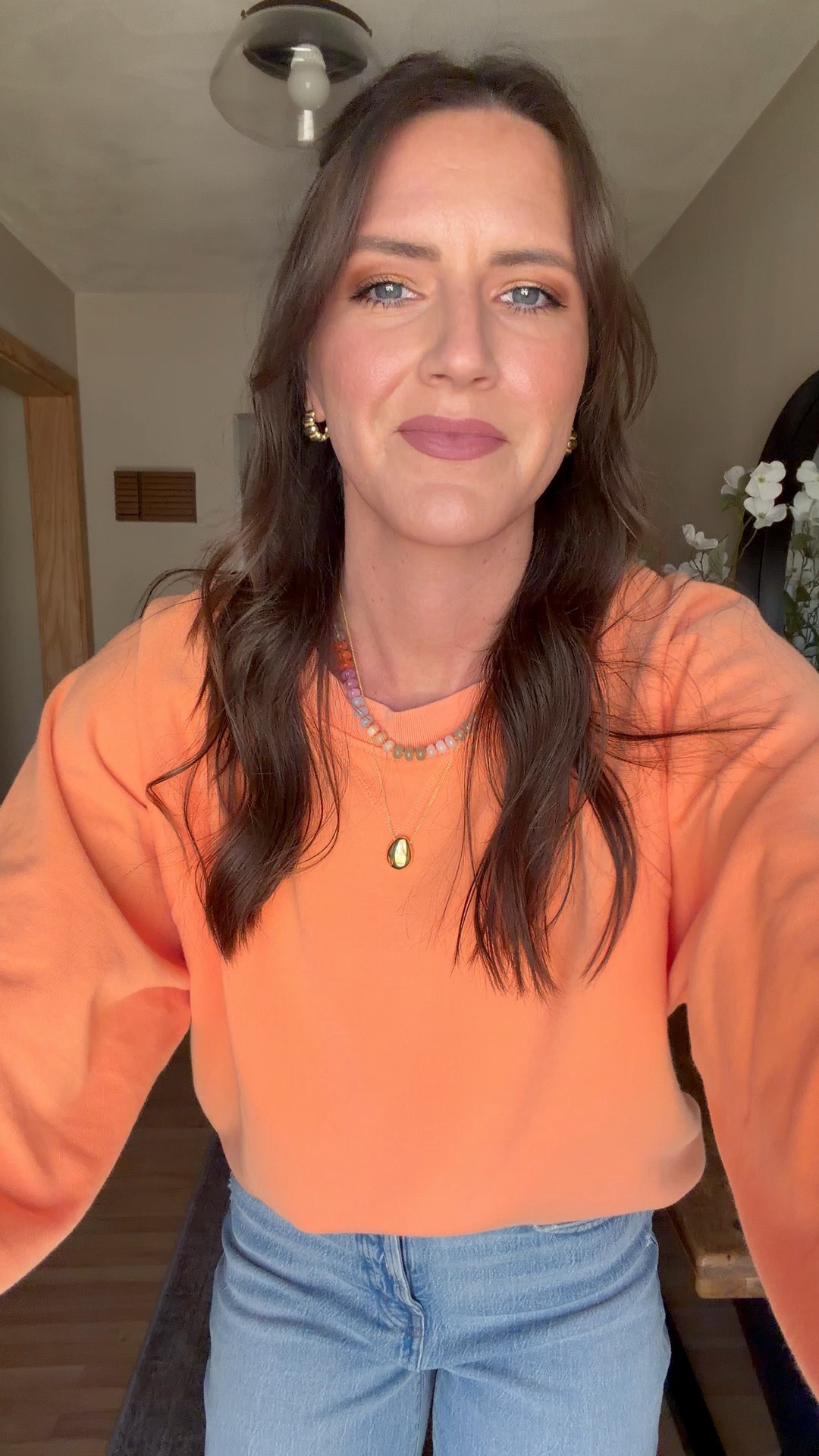 Today’s outfit makes me so happy! 

Sweatshirt - medium
Jeans - size 26 tall 