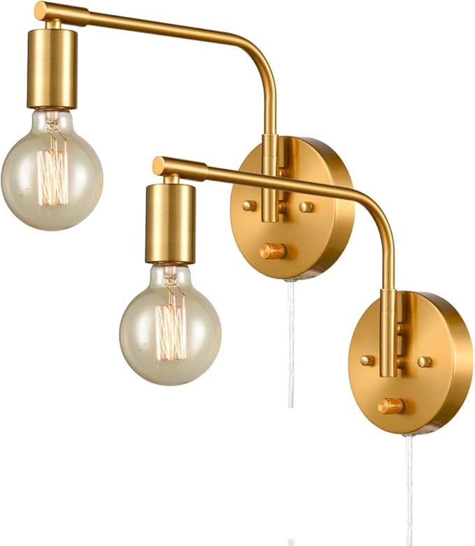 DANSEER Edison Brass Wall Sconces Set of Two Sconce Plug in with Switch Swing arm | Amazon (US)
