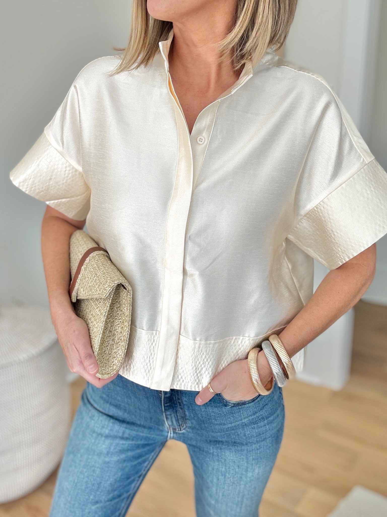 This pretty top is restocked! Wearing size small in the top and sized up to 28x30 in the jeans.

#LTKOver40 #LTKTall #LTKootd
