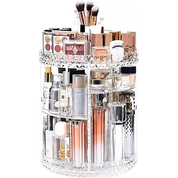 Rotating Makeup Organizer by Tranquil Abode | 360 Spinning Storage Display Case | Clear Acrylic Vani | Amazon (US)