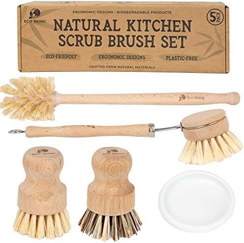 Eco Being Natural Bubble up Dish Brush Set with Soap Dispenser. Bamboo Dish Brush Set with Strong... | Amazon (US)