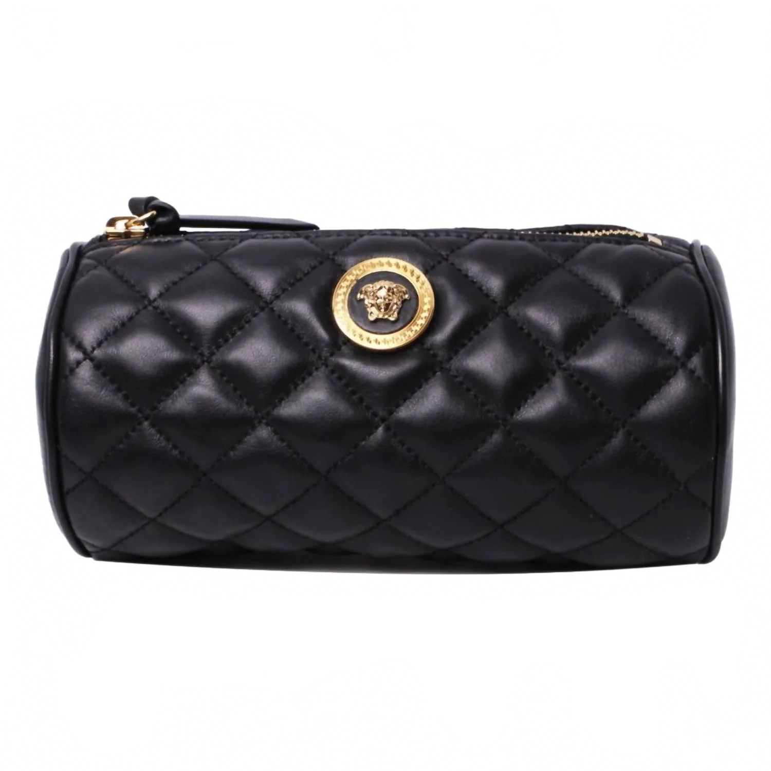 Women's Leather Medusa Quilted Cosmetic Pouch Bag In Black | Shop Simon