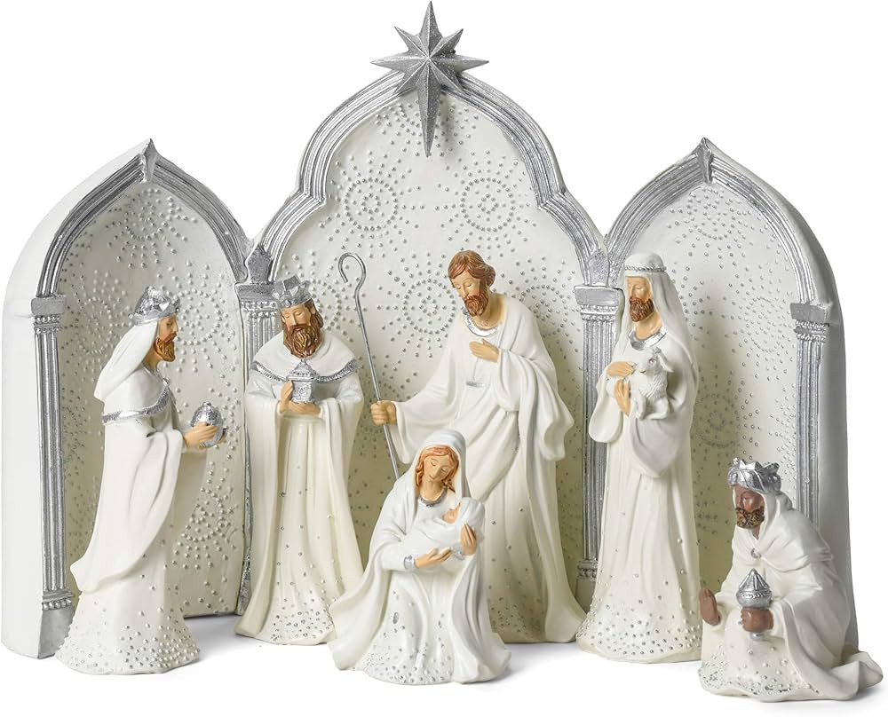 Roman 133013 Nativity Silver Dot White with Triptych Backdrop,11.25 inch | Amazon (US)