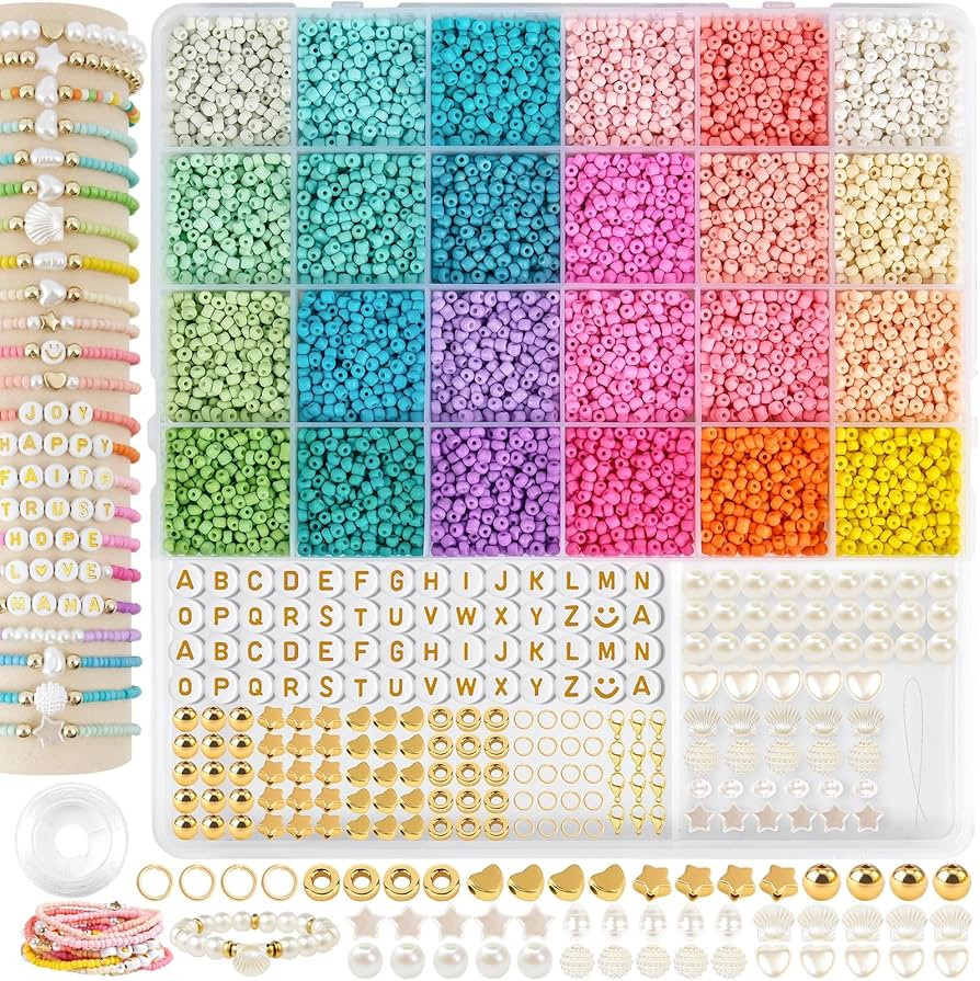 3mm Glass Seed Beads for Bracelet Jewelry Making 24 Colors Bracelet Making Kit for Girls Adults D... | Amazon (US)