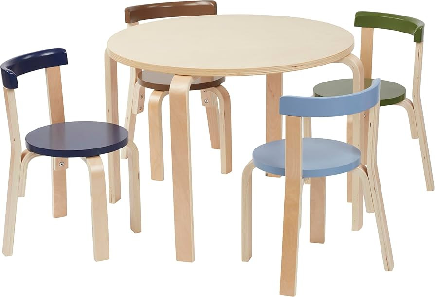 ECR4Kids Bentwood Round Table and Curved Back Chair Set, Kids Furniture, Earthtone, 5-Piece | Amazon (US)