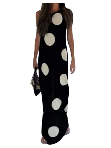 Floerns Women's Polka Dots Sweater Dress Sleeveless Crew Neck Straight Maxi Dresses Fall Outfit | Amazon (US)