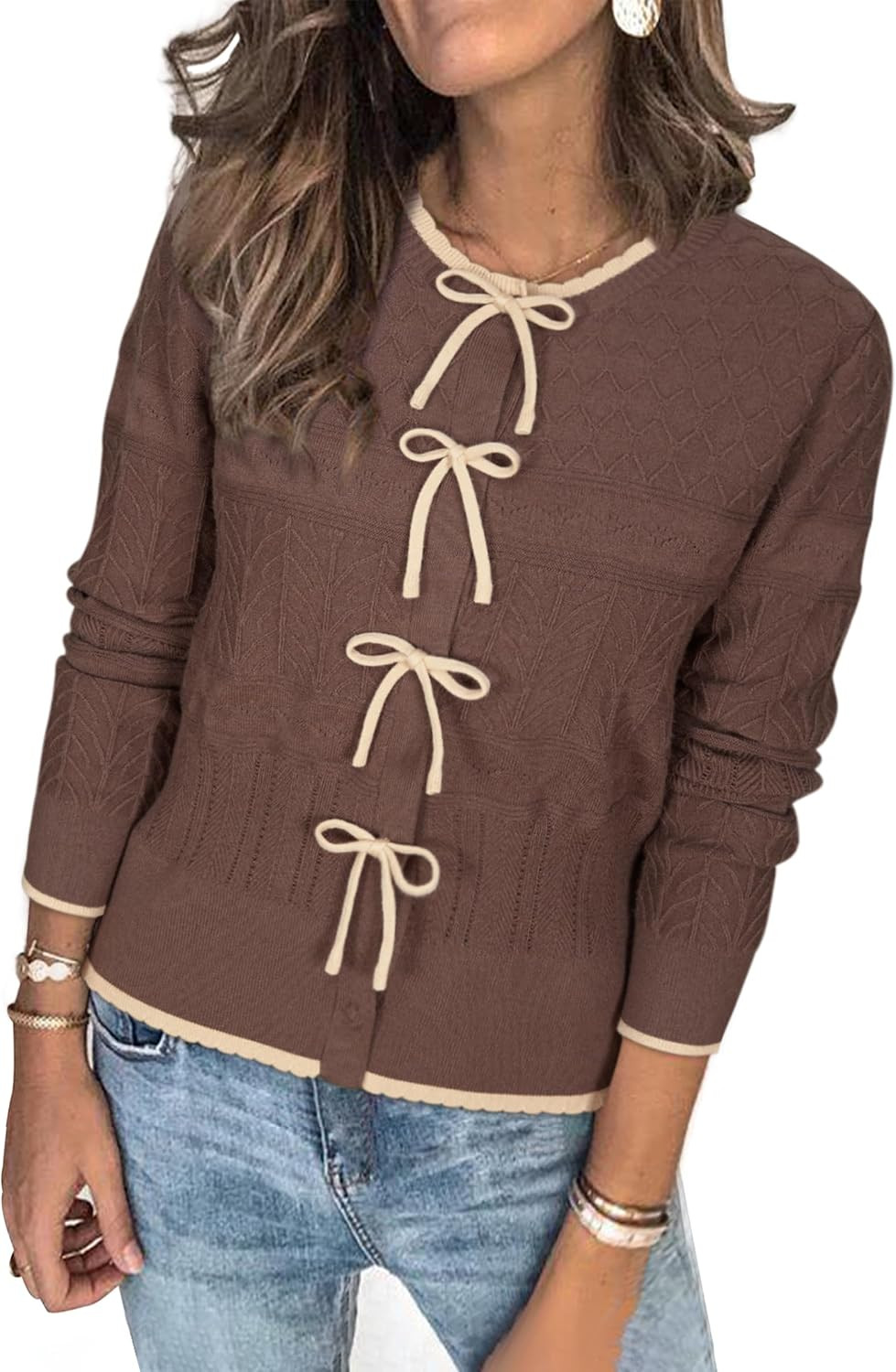Arach&Cloz Women’s Bow Sweaters Spring Color Block Casual Cardigan Sweaters 2026 | Amazon (US)