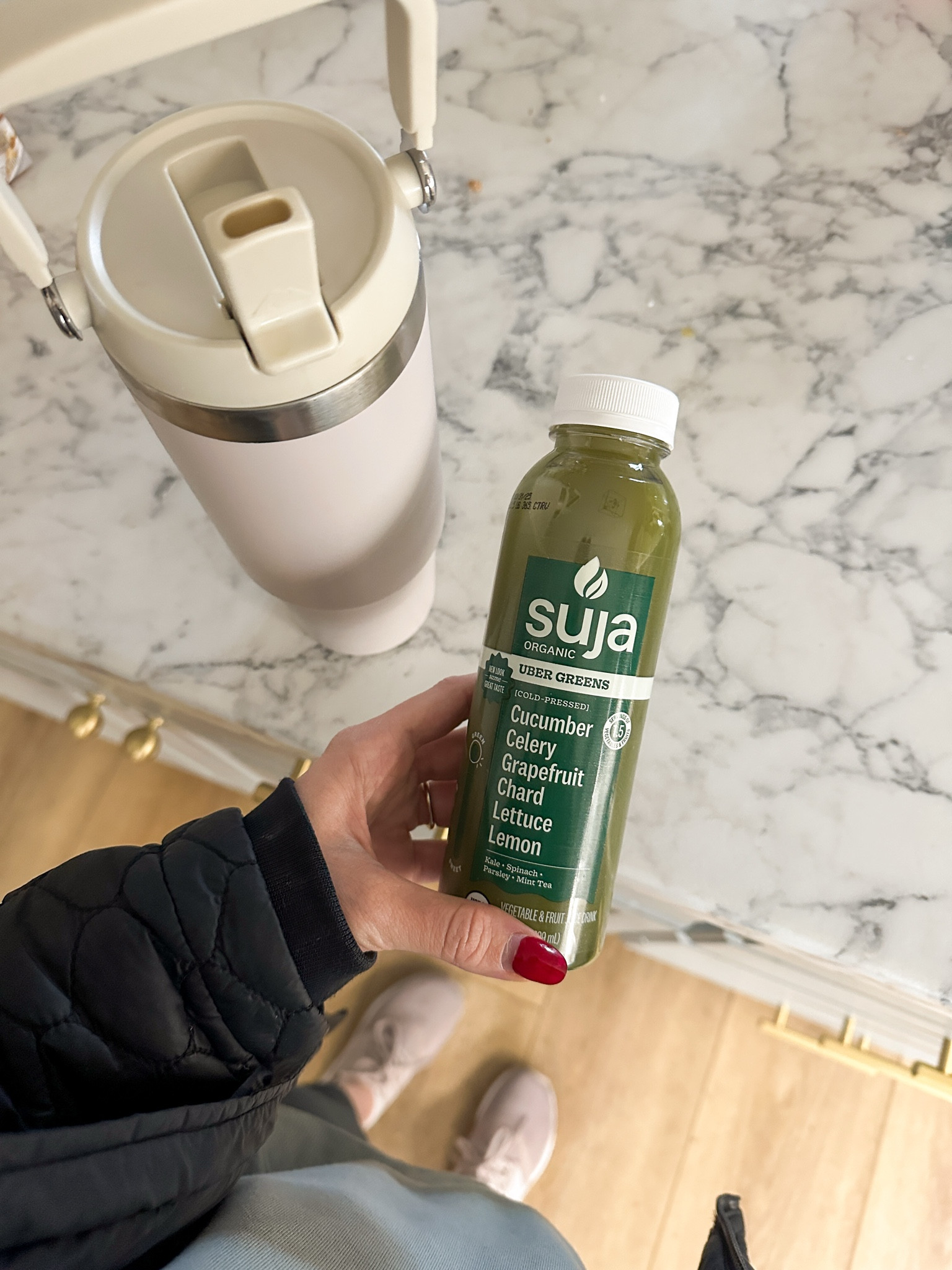 What I’ve been drinking in the morning before coffee— water and my suja greens. I don’t get enough veggies in my diet so I’m always wanting an easier way to incorporate them! The suja seriously makes my gut feel SO good & I feel like my body is like “YES PLEASE, this is what I’ve been needing.” My tummy feels good, brain feels clear and not foggy. For people that don’t drink juices often will probably not like this because it’s not sweet (I didn’t at first either!!)- but ive actually grown to love the taste & now crave them! 

Also my Stanley dupe water bottle is a must have for getting your water intake up!!! Love this cream color and the icey blue one! 

#LTKFitness #LTKActive #LTKSeasonal