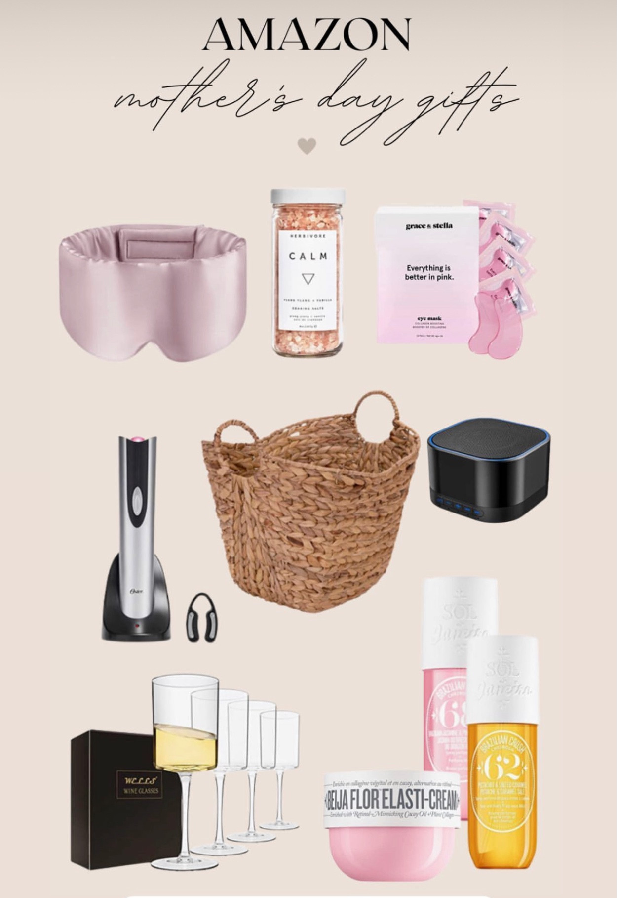 Amazon Mothers Day Gifts 


Moms Day, Mom Gift, Spa, Wine Opener, Silk Eye mask, Wine Glasses, Eye mask, Eye Pads, Bath Salt, Spa, Calm Bath, Alexa 

#LTKGiftGuide #LTKhome #LTKbeauty