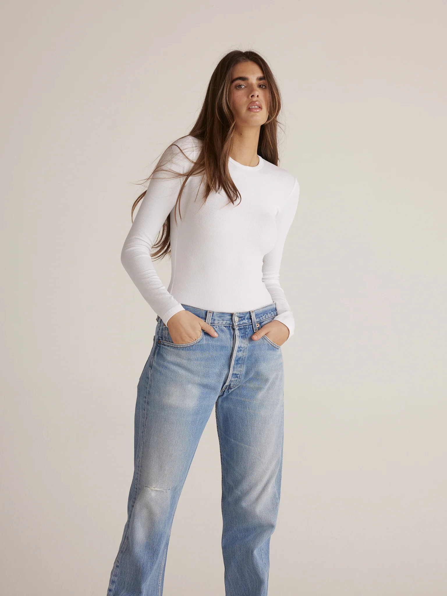 TIANA / LONG SLEEVE BODYSUIT / WHITE / CLYQUE | CLYQUE