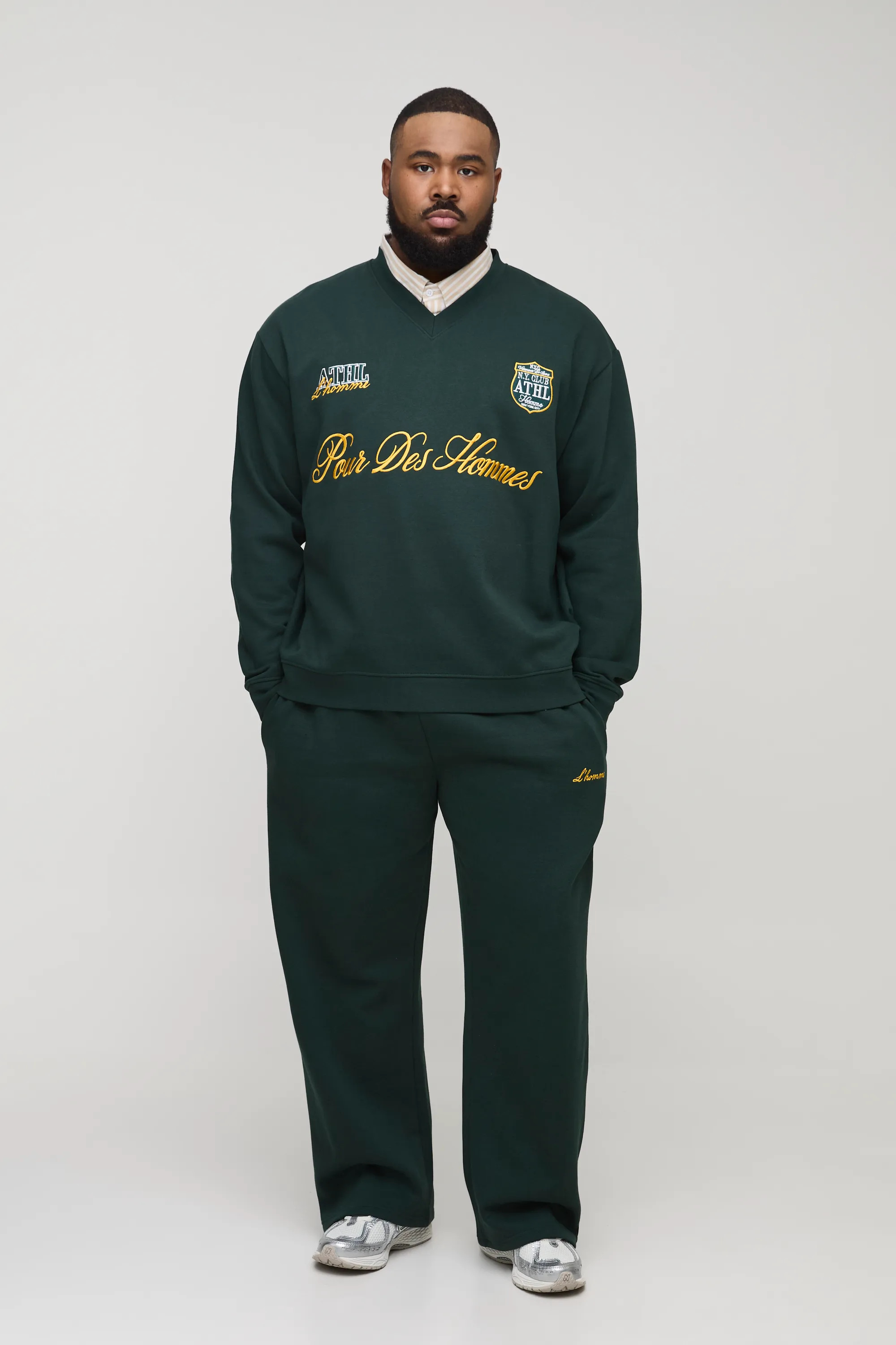 Plus L'Homme Embroidered Oversized Sweat & Sweatpants Tracksuit | boohooMAN (US & Canada)