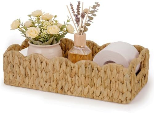 efluky Toilet Paper Basket, Scalloped Basket, Bathroom Decor Back of Toilet Basket, Wicker Natura... | Amazon (US)