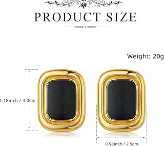 Chunky Gold Statement Earrings Square Stud Design 18K Gold Plated Stainless Steel Non Tarnish Jew... | Amazon (US)