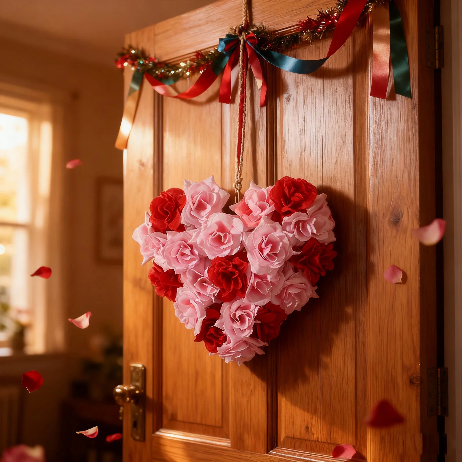 Cozilinen Valentine's Day Heart-Shaped Wall Hanging Decor Wreath, Artificial Rose Ornament for Ho... | Walmart (US)