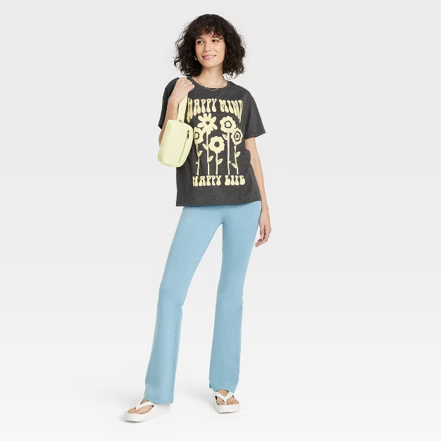 Women's Happy Mind Short Sleeve Graphic T-Shirt - Charcoal Gray | Target