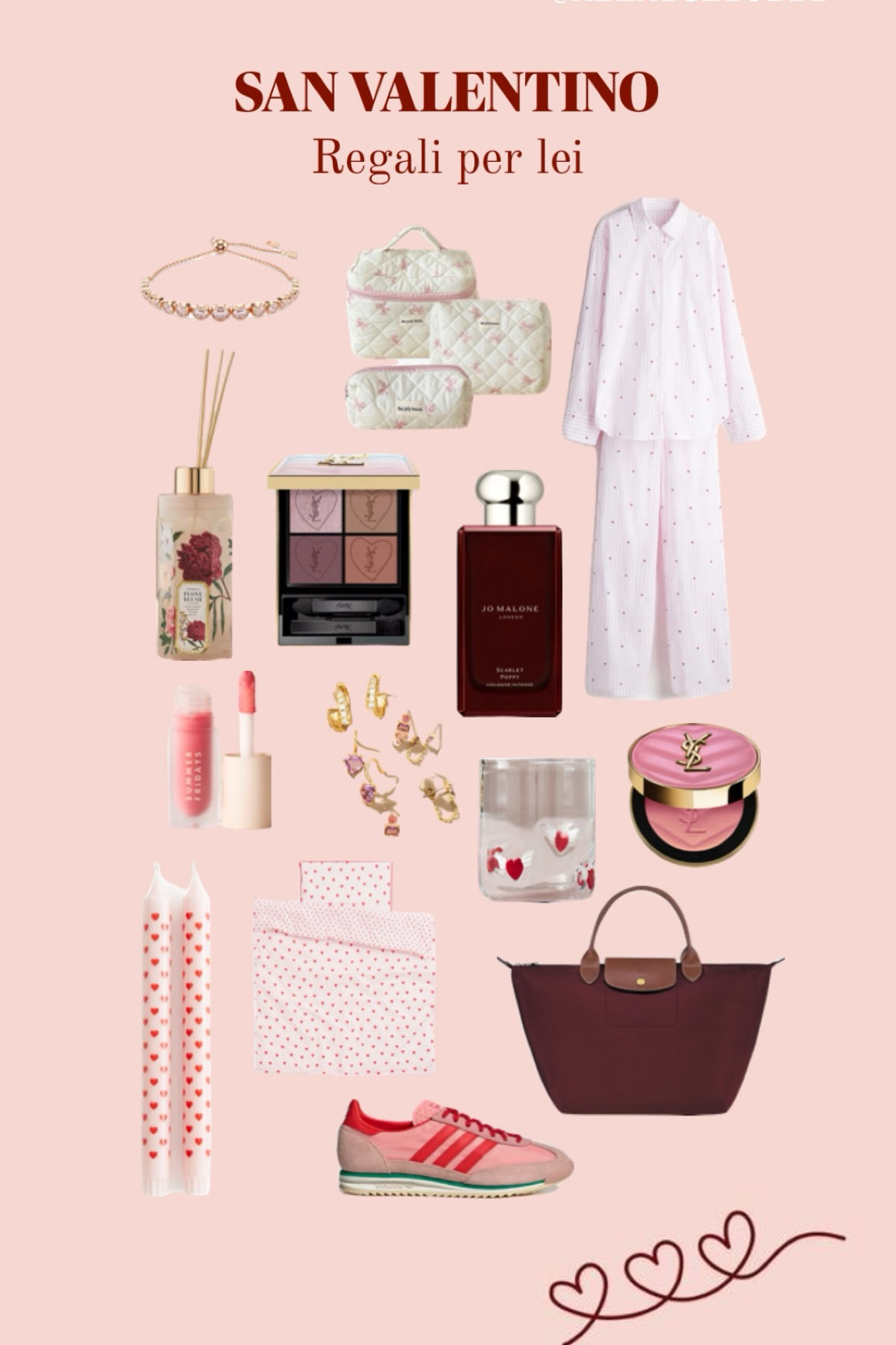 Valentine’s Day gift guide
Guida ai regali di San Valentino per lei

Pigiama, profumo, borsa, Adidas sl 72, sneakers rosa, Swarovski bracelet, quilted wash bag, pijamas, profumi da donna, lip oil, candle, h&m, jo malone, ysl palette, ysl blush, le pliage longchamp, glass, regali per lei, regali romantici 

#LTKitalia #LTKgiftguide #LTKeurope