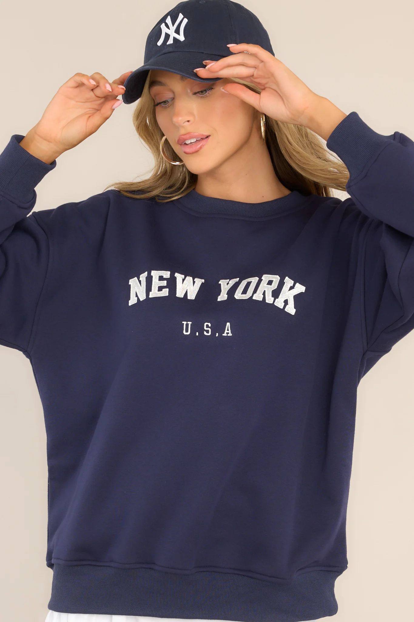 Big City Navy Blue Embroidered Pullover Sweatshirt | Red Dress 