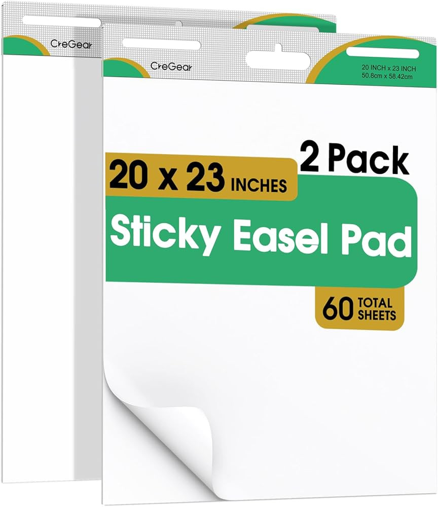 20 x 23 Inch Sticky Easel Pads, 2-Pack 30 Sheets/Pad Self-Stick Flip Chart Paper for Classrooms, ... | Amazon (US)