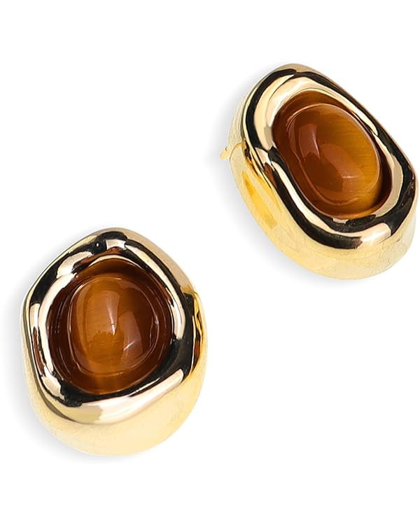 JeanBeau Gold Statement Stud Earrings for Women, Trendy Geometric Saturn Flower Clover Rhinestone... | Amazon (US)