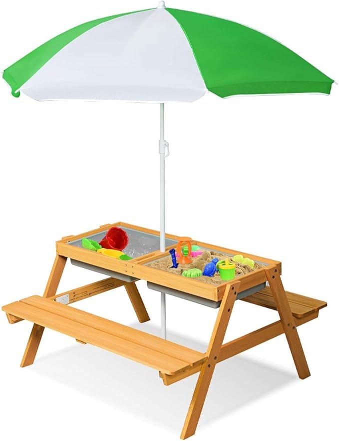 Costzon Kids 3 In 1 Convertible Picnic Table Set, Sand & Water Table with Removable & Height Adju... | Amazon (US)