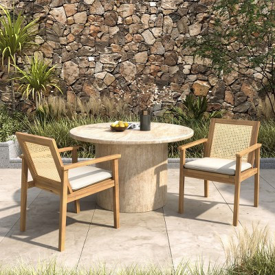 Ridstar Set of 2 Outdoor Acacia Wood Dining Chairs with Plastic Rattan Back & Cushions for Garden, Backyard & Patio-Beige | Target