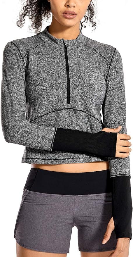 CRZ YOGA Women's Long Sleeve Crop Top Quick Dry Half-Zip Workout Shirts Running Athletic Shirt | Amazon (US)