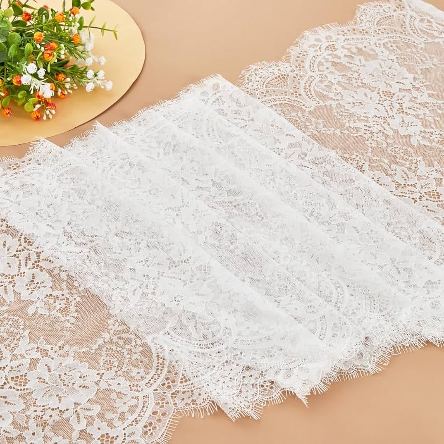 15.75" Wide 3 Yard White Eyelash Lace Fabric Lace Ribbon with Floral Pattern for Wedding, Sewing,... | Amazon (US)