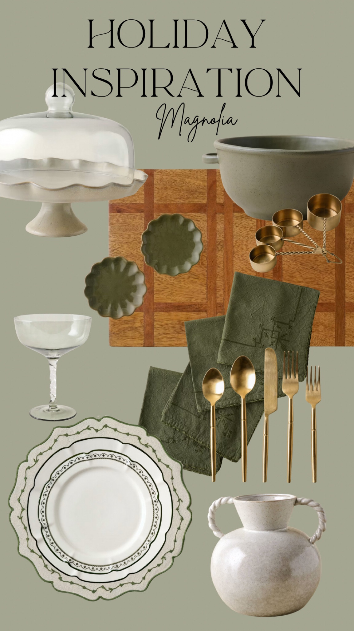 Holiday inspiration with Magnolia. Beautiful entertaining items in my favorite color green. Plates, silverware, dishes, glassware, stoneware.

#LTKHoliday #LTKHome #LTKSeasonal