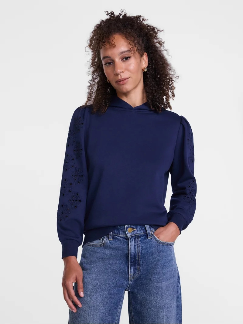 Scenario Women's and Women's Plus Eyelet Hoodie with Long Sleeves, Sizes XS-4X | Walmart (US)
