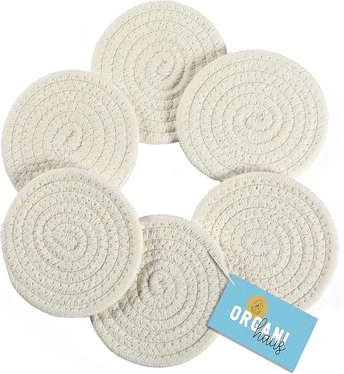 OrganiHaus Cotton Rope Cup Coaster Set of 6 | Farmhouse Coasters for Drinks | Absorbent Drink Coa... | Amazon (US)
