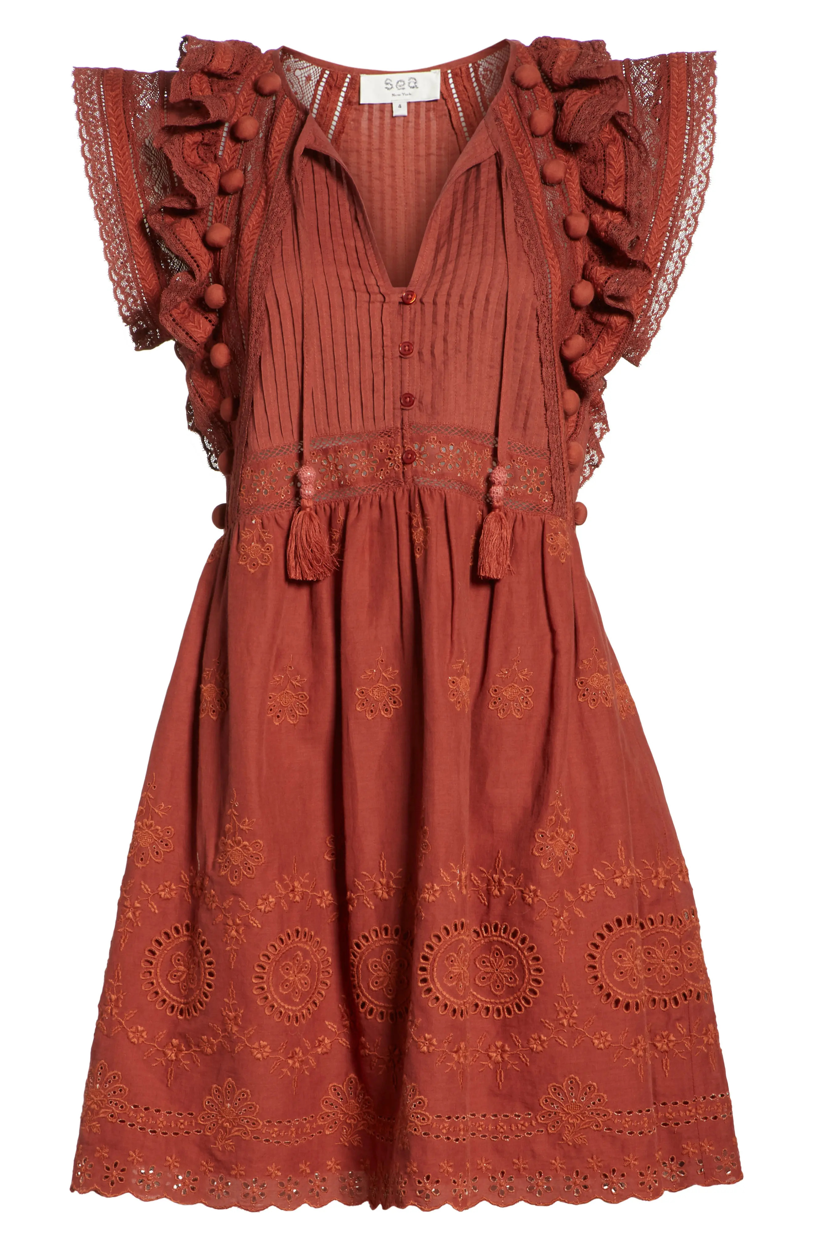 Sea Sofie Lace & Pompom Dress | Nordstrom