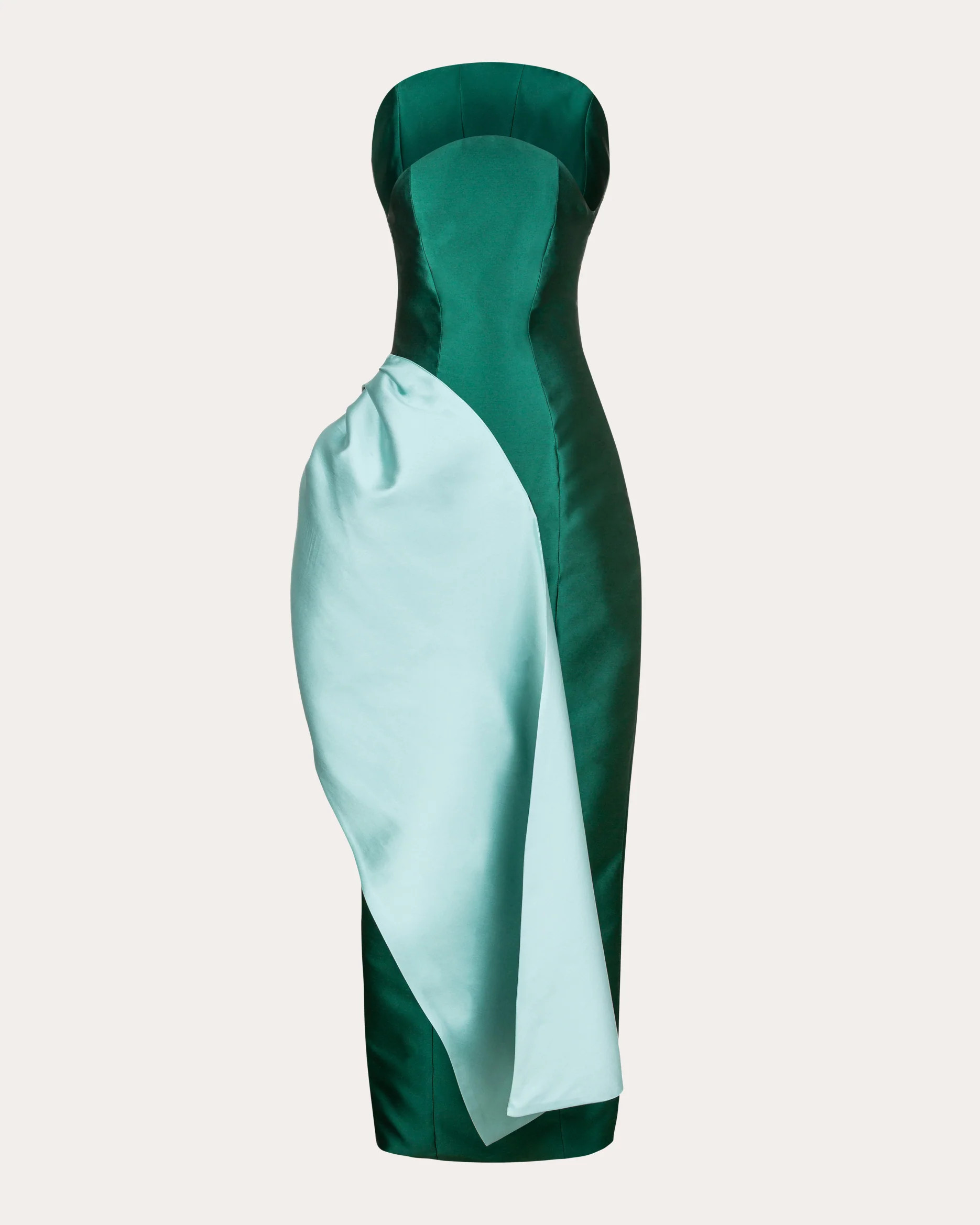 Pearl Satin Gathered Drape Strapless Dress | Olivela