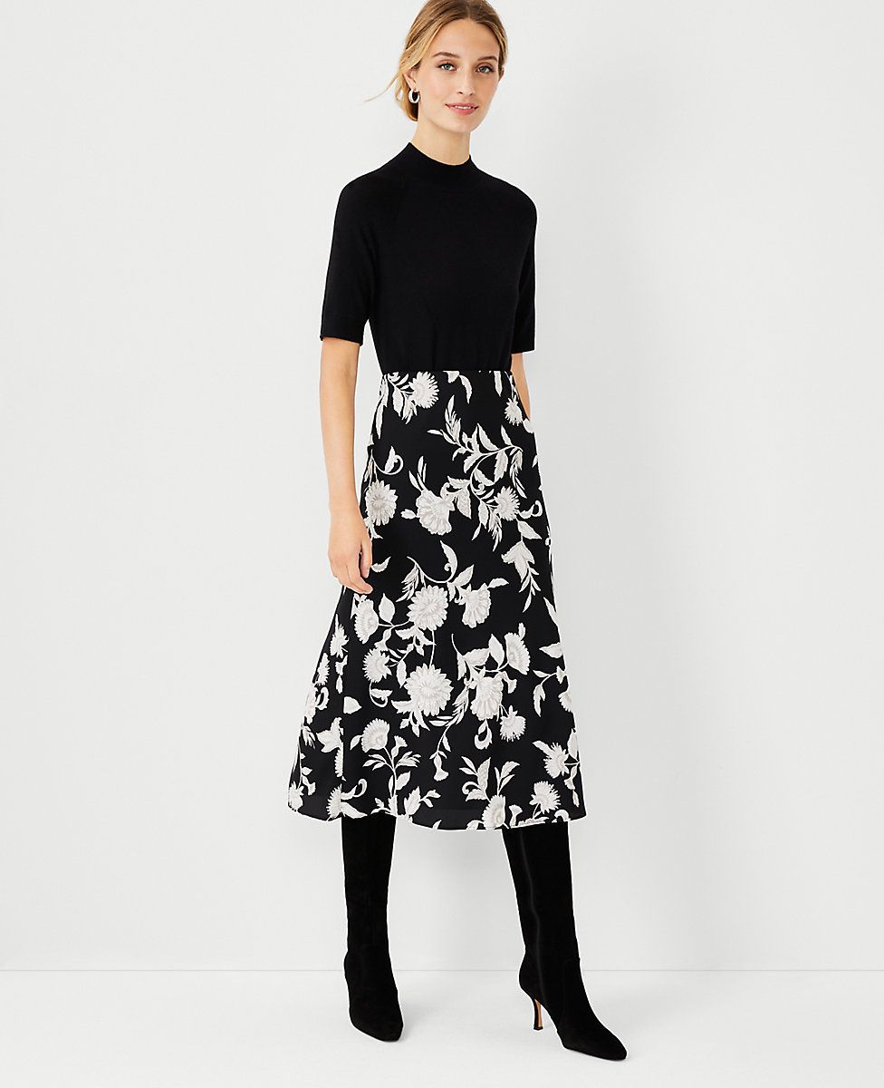 Baroque Floral Bias Slip Skirt | Ann Taylor (US)