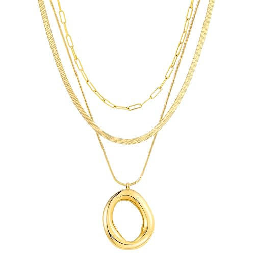 ISELBDR Layered Gold Necklaces for Women,18K Real Gold Plated Trendy Circle Pendant Necklace, Stackable Stack Chain Necklace Jewelry Set Gifts for Birthday Valentine's, Mother's Day & Christmas | Amazon (US)