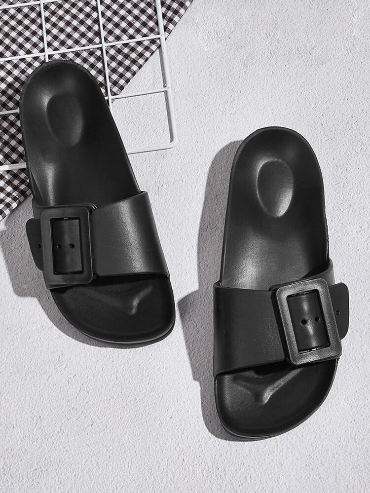 Buckle Front Open Toe Sliders | SHEIN