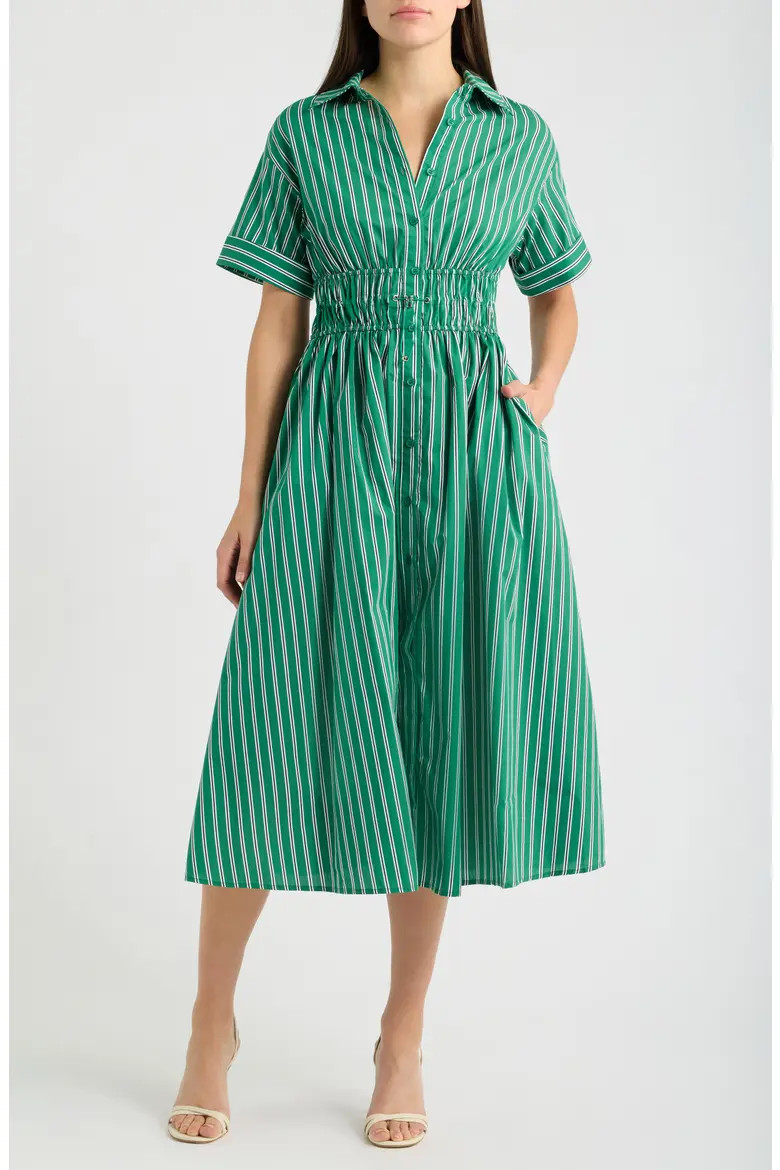 Stripe Drawcord Waist Shirtdress (Women) | Nordstrom | Nordstrom