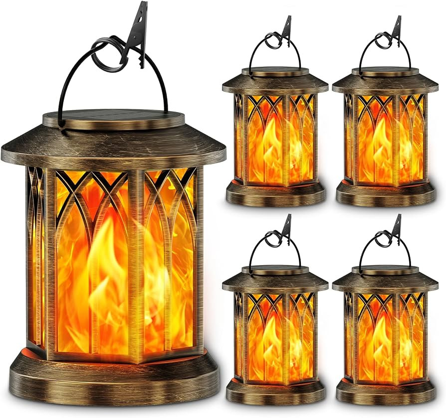KOOPER 2 Pack Solar Lanterns Outdoor Waterproof, Upgraded Flickering Flame Solar Lantern Lights, ... | Amazon (US)