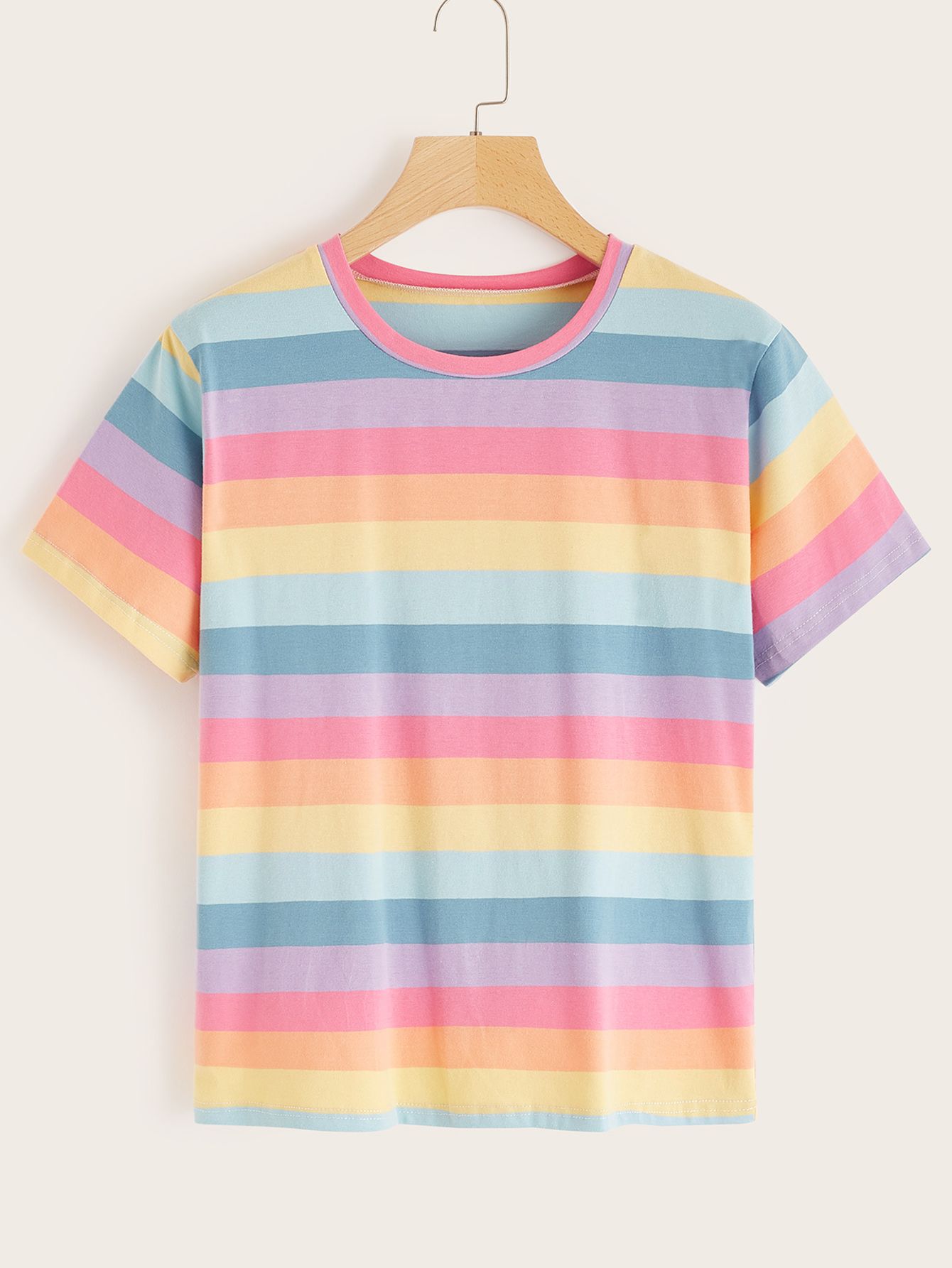 Rainbow Striped Short Sleeve Tee | SHEIN