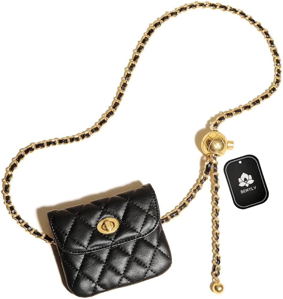 Leather Chain Belt Bag for Women Black Crossbody Waist Purse Fanny Pack Fashion Evening Clutch Mi... | Amazon (US)