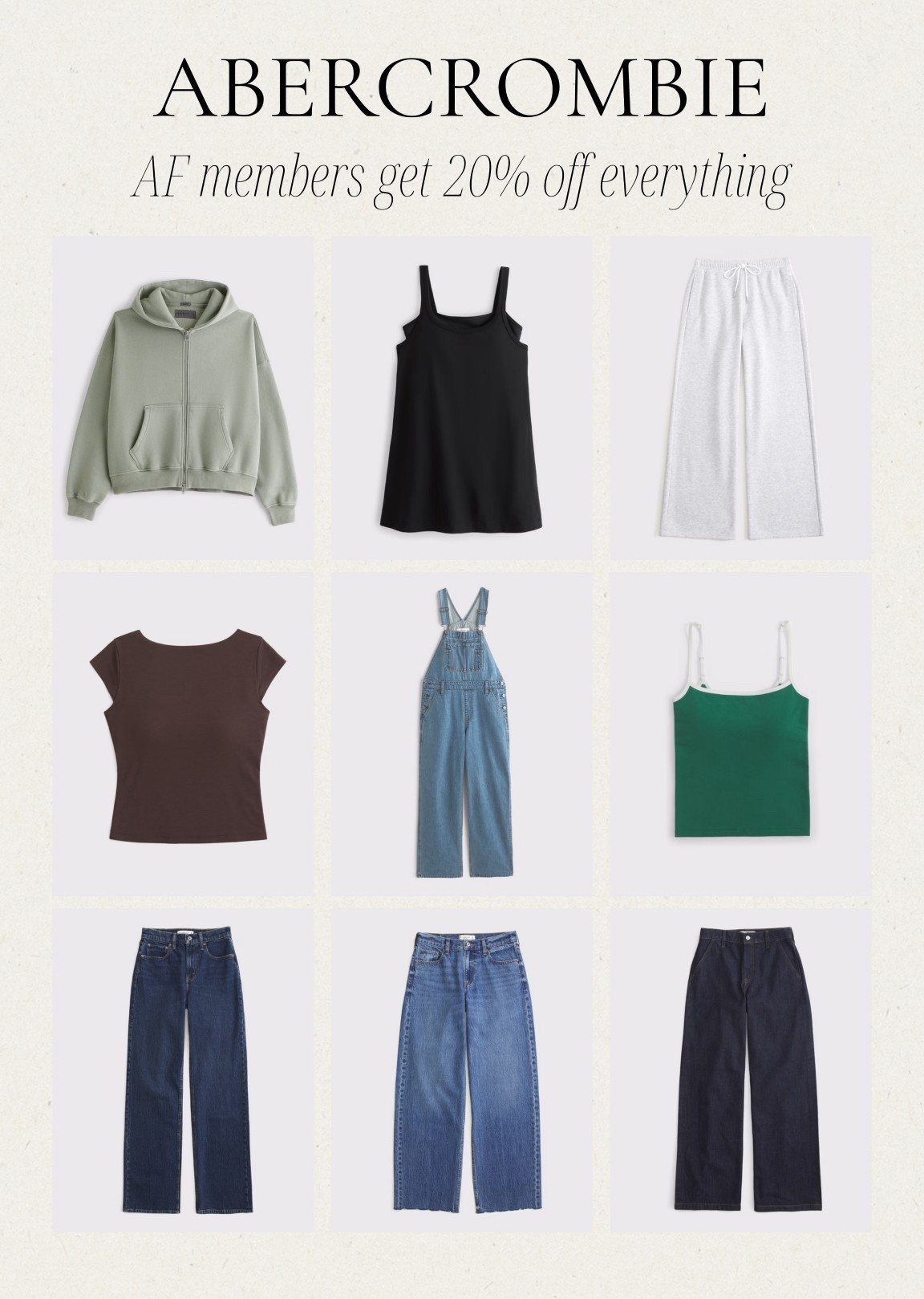 [3/19/26] Abercrombie sale!! 20% off everything | most loved styles I wear on repeat! 

*Offer valid in stores and online 3/19/2026-3/20/2026 in US. Excludes clearance and gift cards. Member price reflects discount.*

#LTKSaleAlert #LTKSeasonal #LTKPetite