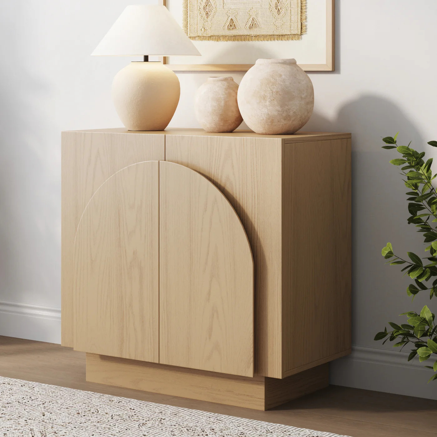 Wood Mid-Century Arched Storage Cabinet Gray Oak | Nathan James