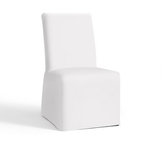 PB Comfort Square Dining Side Chair Long Slipcover, Twill White | Pottery Barn (US)